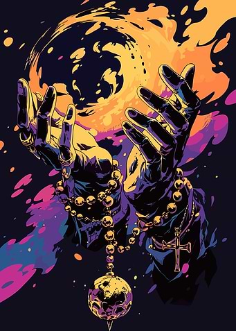 Hands Holding Orb with Rosary Beads