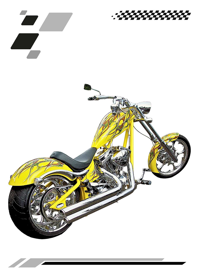 Yellow Custom Motorcycle with Flame Design