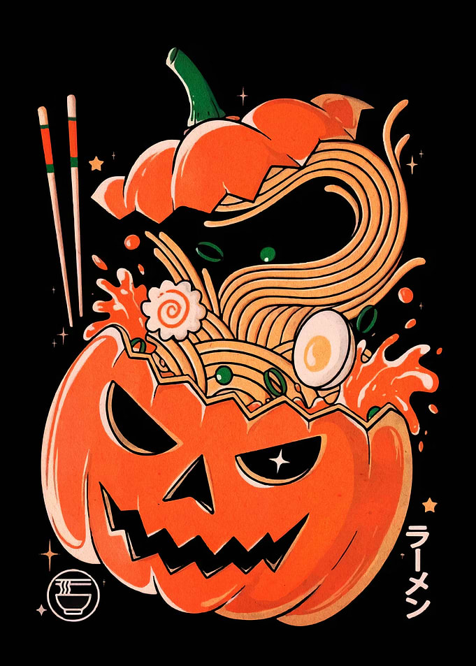 Halloween Pumpkin Ramen Bowl Illustration
