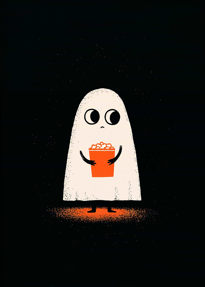 Ghost with Popcorn Bucket Illustration