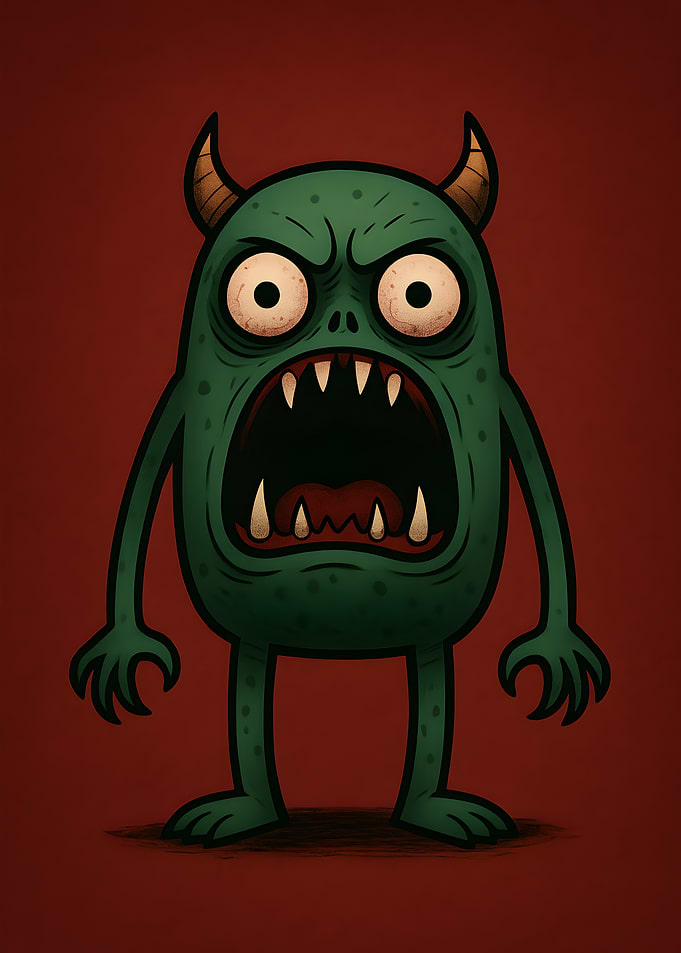 Cartoon Angry Green Monster Illustration