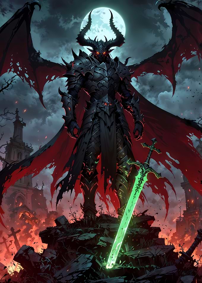 Dark Knight with Sword under Moonlight