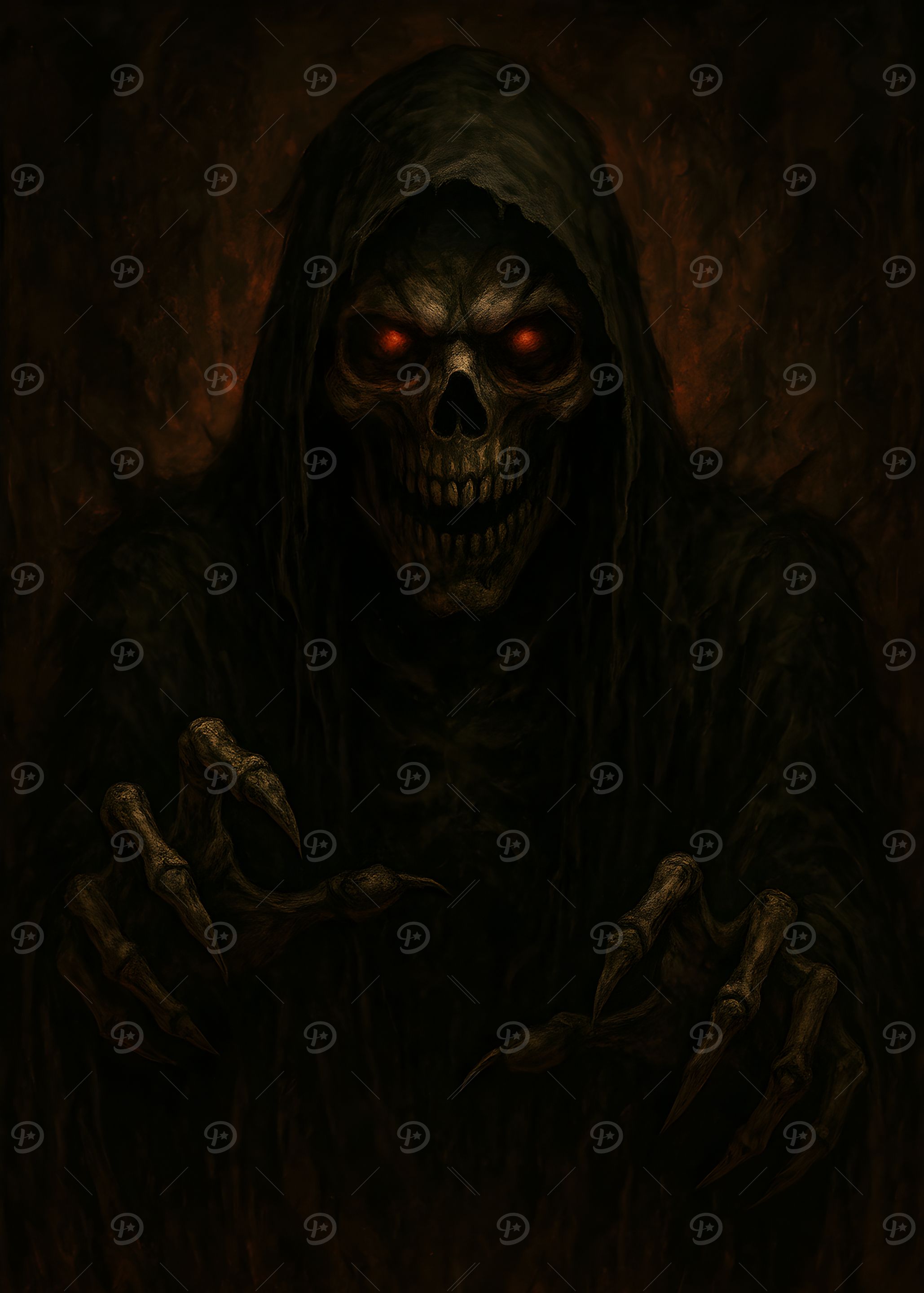 Grim Reaper with Glowing Red Eyes