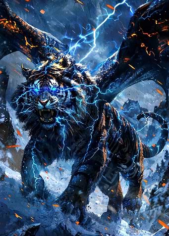 Winged Tiger with Lightning