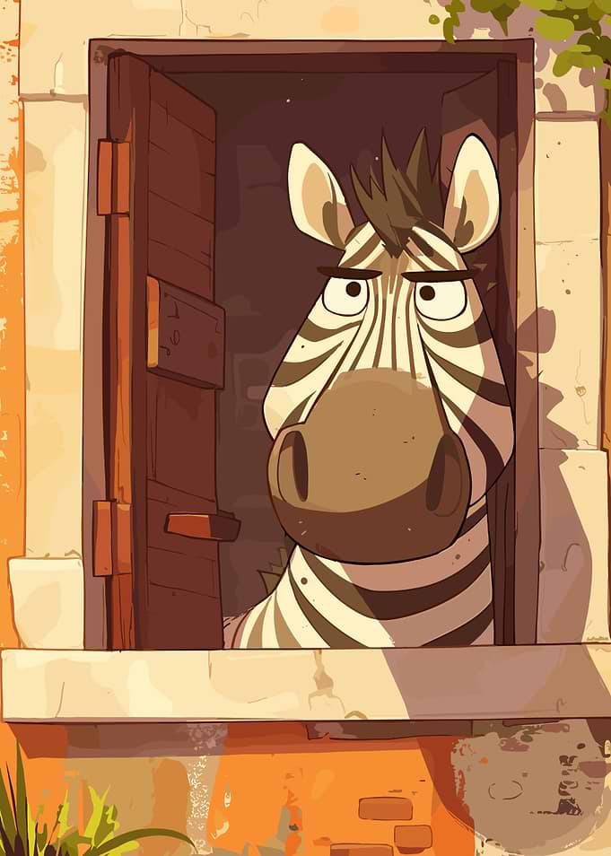 Cartoon Zebra in Window