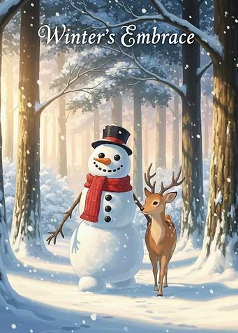Winter's Embrace: Snowman and Deer