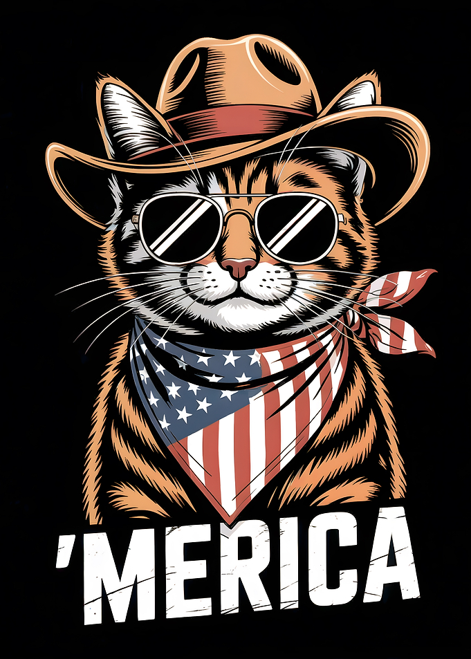 Patriotic Cat Cowboy with Sunglasses