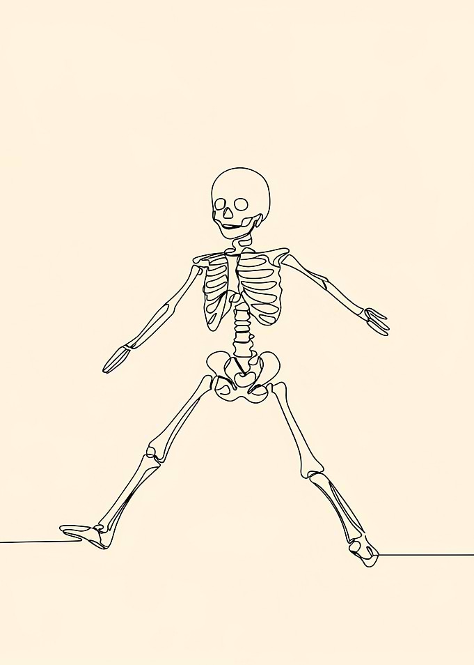 Minimalist Skeleton Line Art on Beige Background