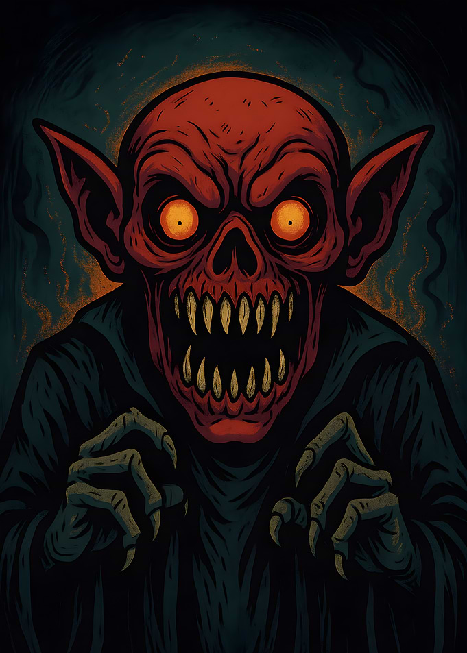 Terrifying Red Demon with Sharp Teeth