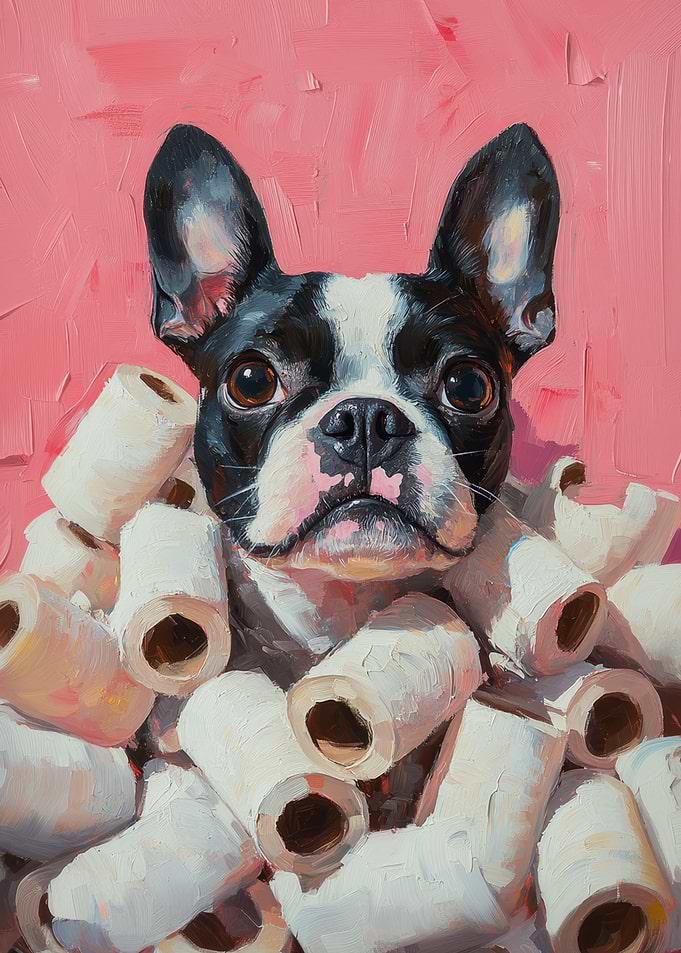 Dog in Toilet Paper Painting | Dog humor poster