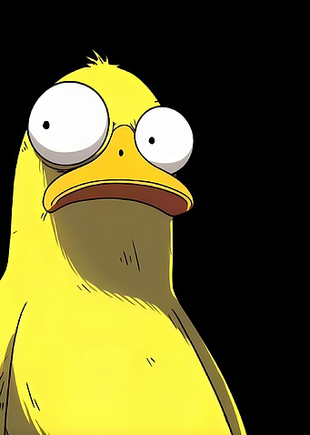 Quirky Yellow Cartoon Duck on Black