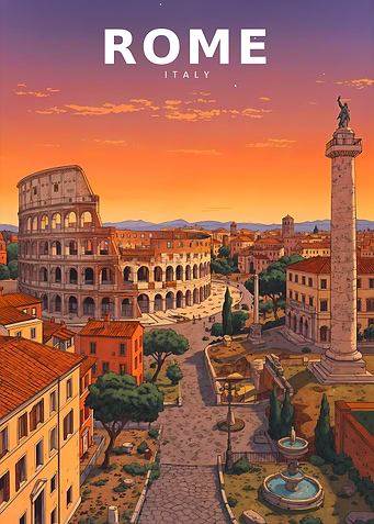 Italy Landscape Vintage Retro – Sunset Over Eternal Rome