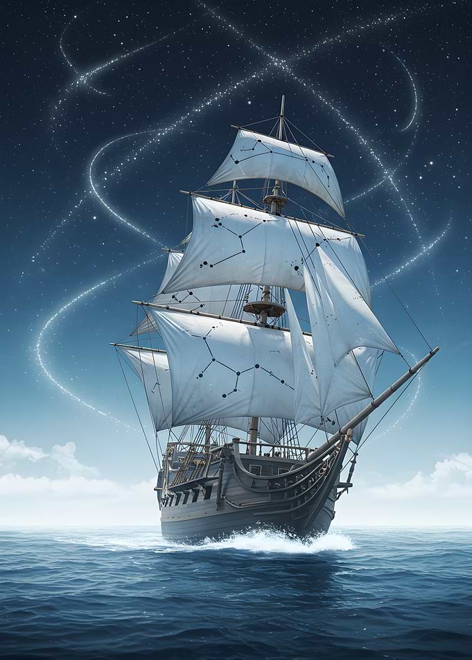 Constellation Sailboat on the Ocean