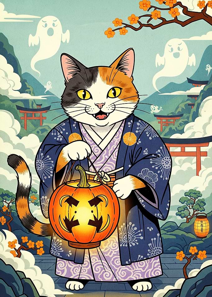 Cat Kimono Halloween Pumpkin