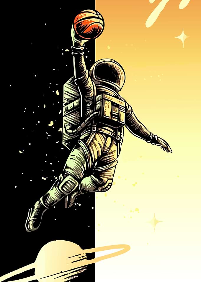 Astronaut Slam Dunk in Space Art