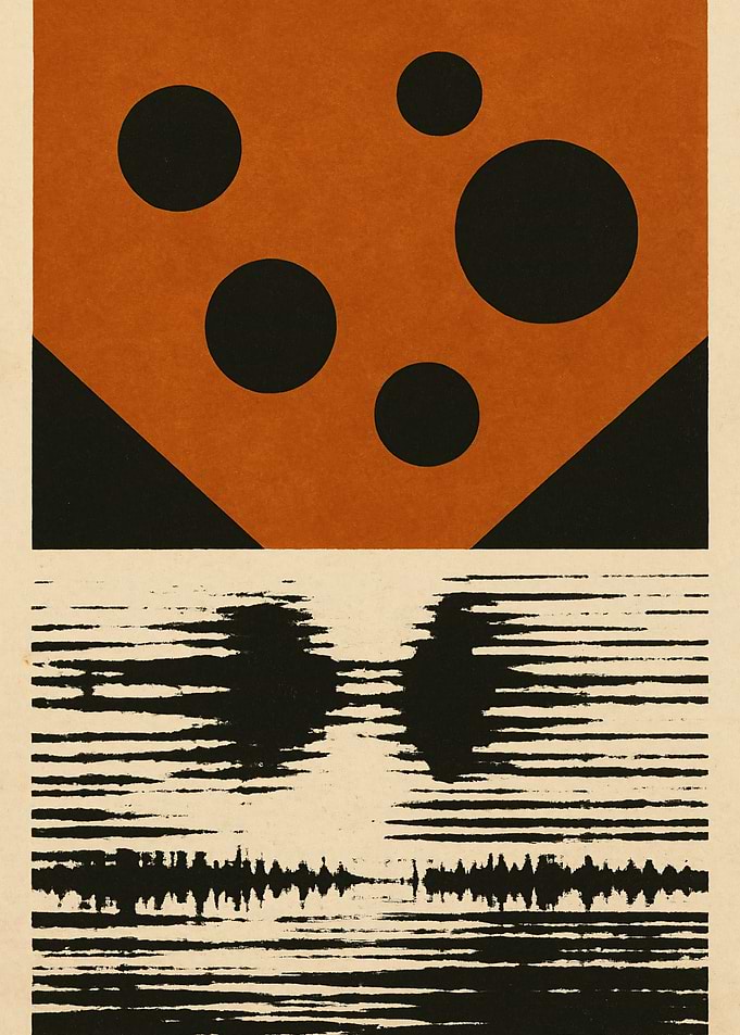 Abstract Geometric Composition in Orange and Black