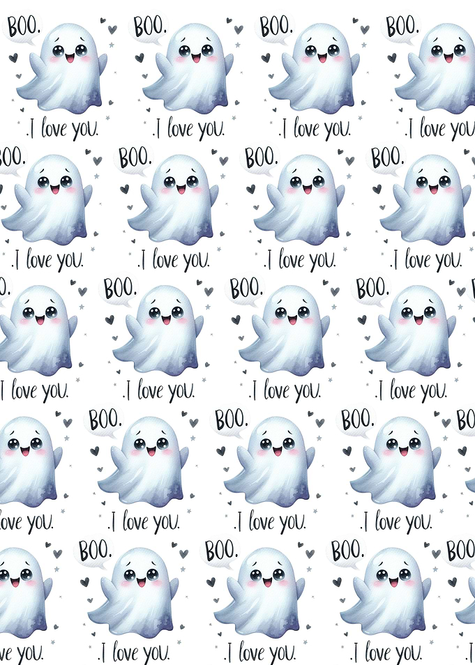 Cute Ghost Pattern with 'Boo' and Love