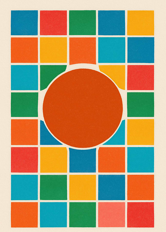 Colorful Squares and Circle Abstract Art