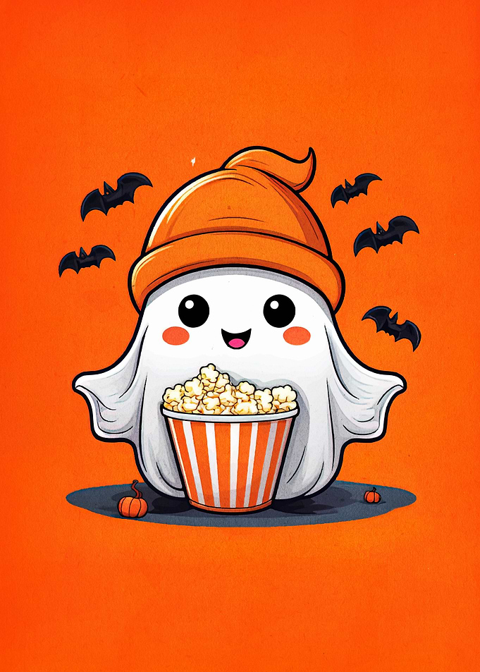 Cute Halloween Ghost with Popcorn
