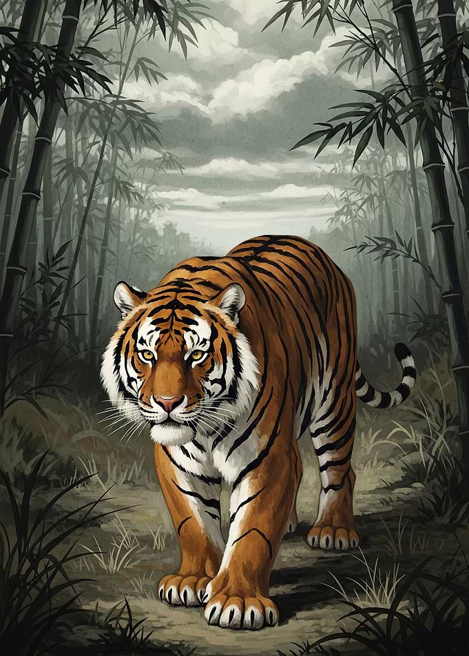 Tiger in Bamboo Forest