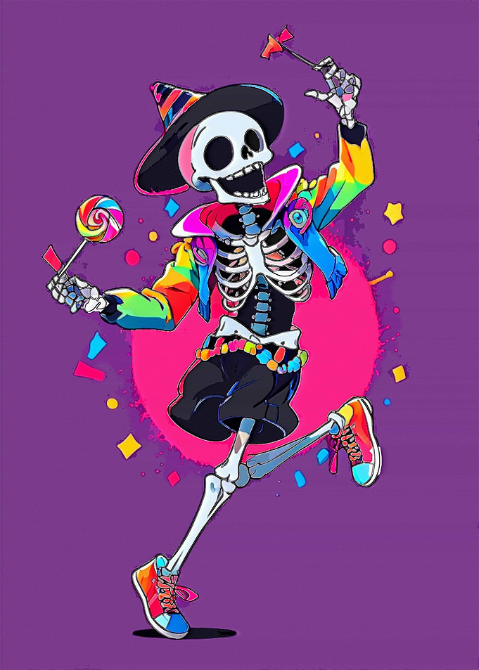 Festive Skeleton with Candy and Confetti