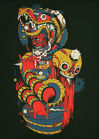 Surreal Snake and Skull Illustration
