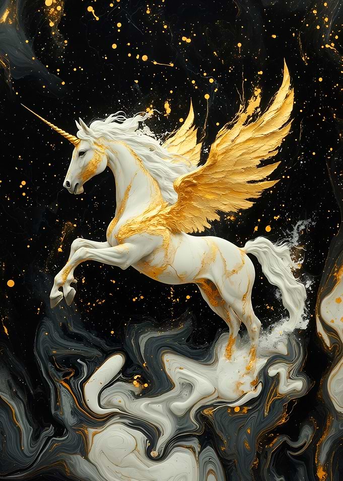 Golden Winged Unicorn on Marble