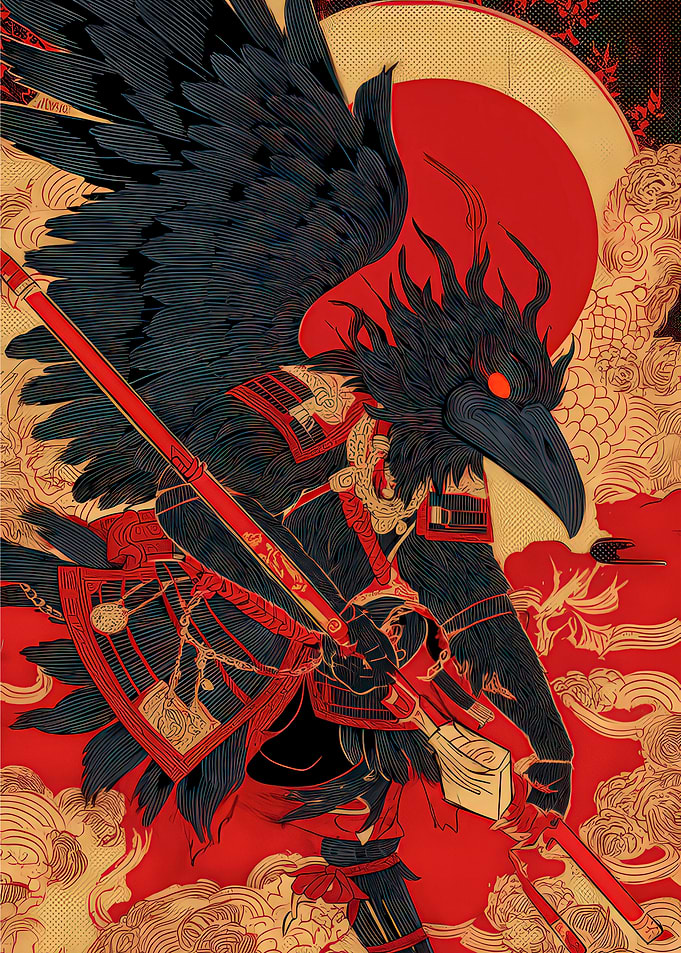 Raven Samurai Warrior with Spear