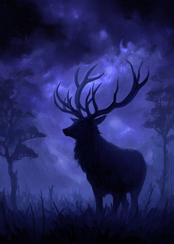 Majestic Stag in a Starry Night