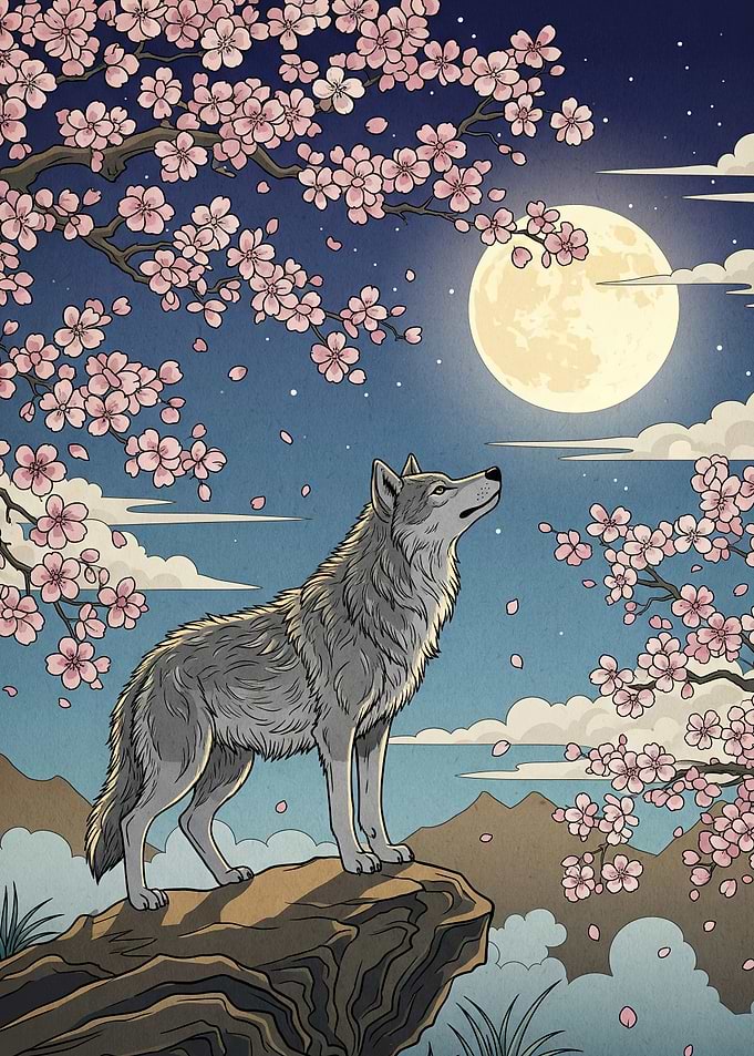 Wolf howling the moon