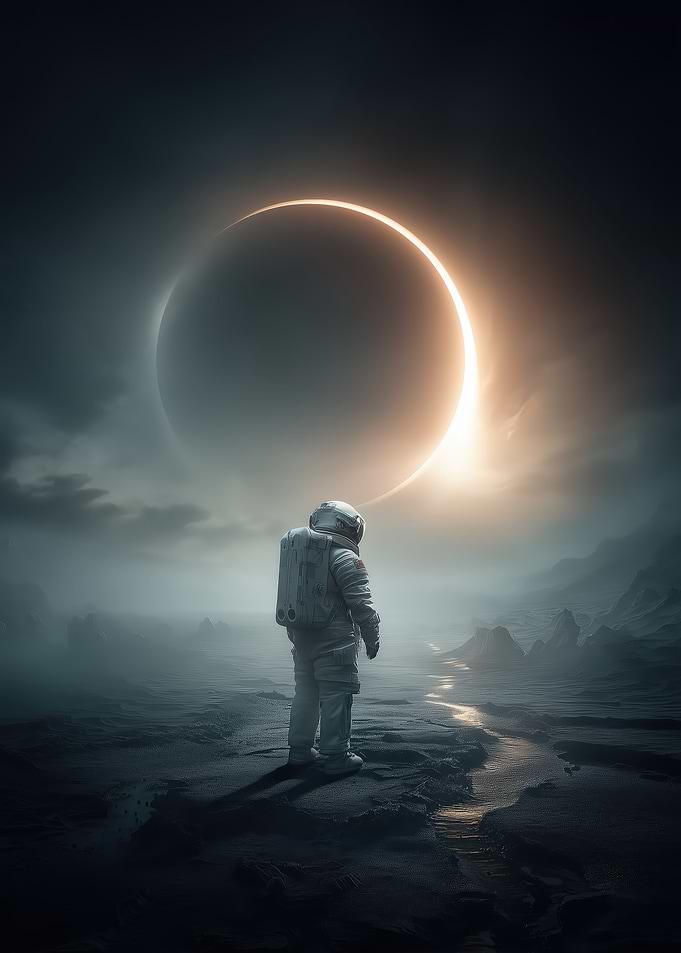 Astronaut Staring at Solar Eclipse