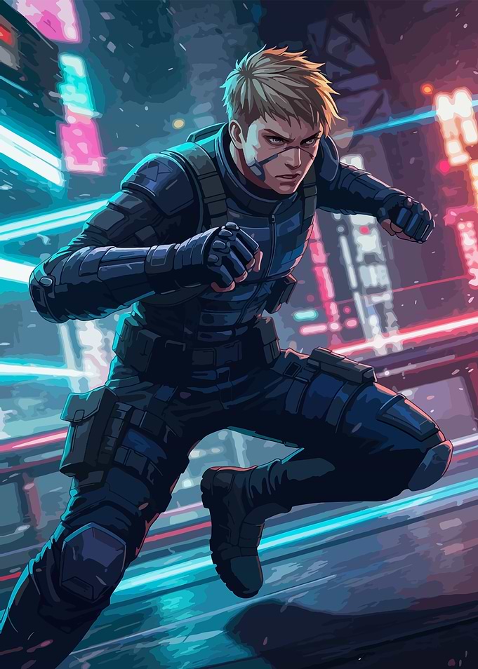 Cyberpunk Runner in Neon Cityscape
