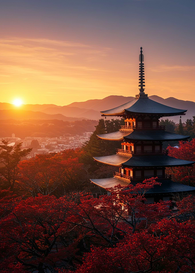 Japanese Pagoda at Sunset