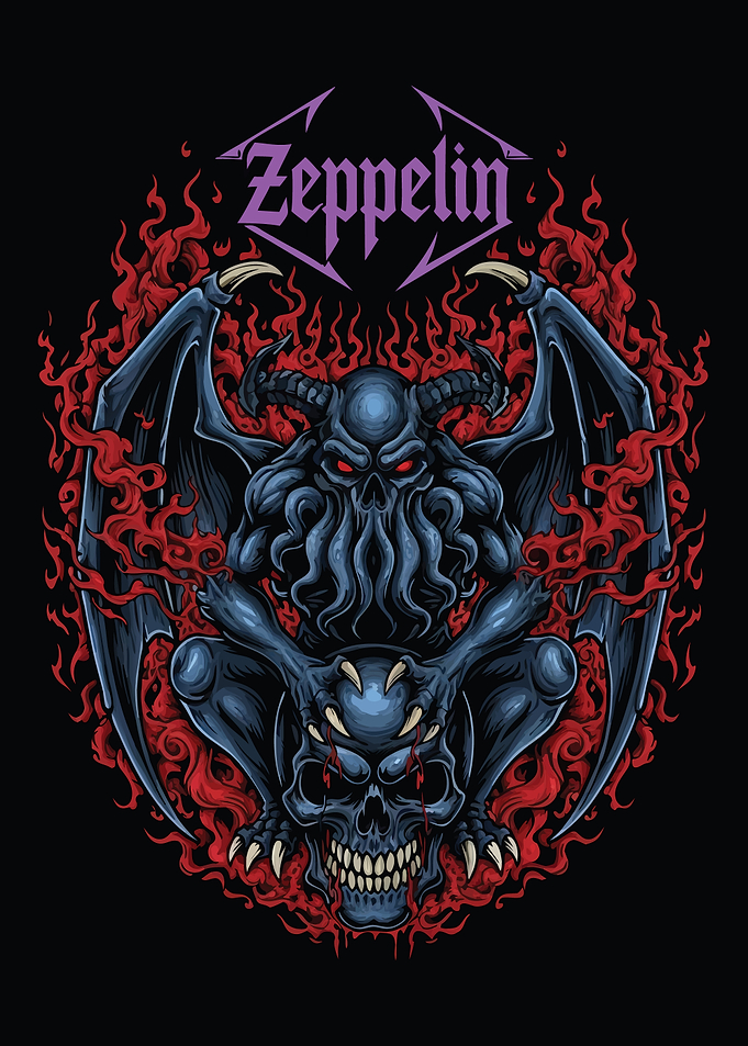 Zeppelin Cthulhu Skull Illustration