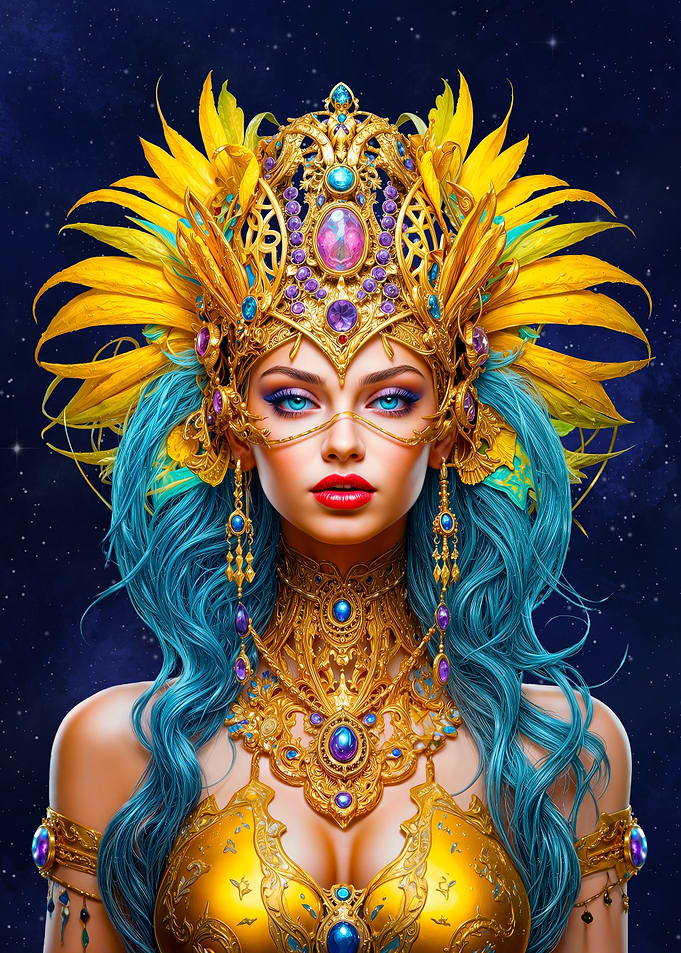 Goddess with Golden Headdress and Jewelry