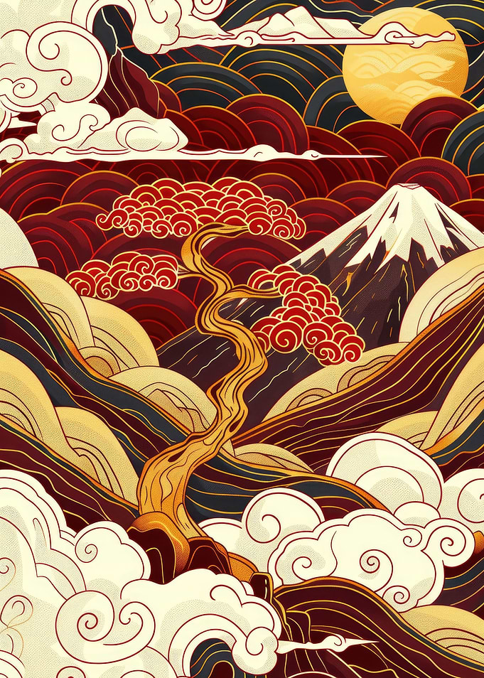 Japanese Landscape with Bonsai Tree