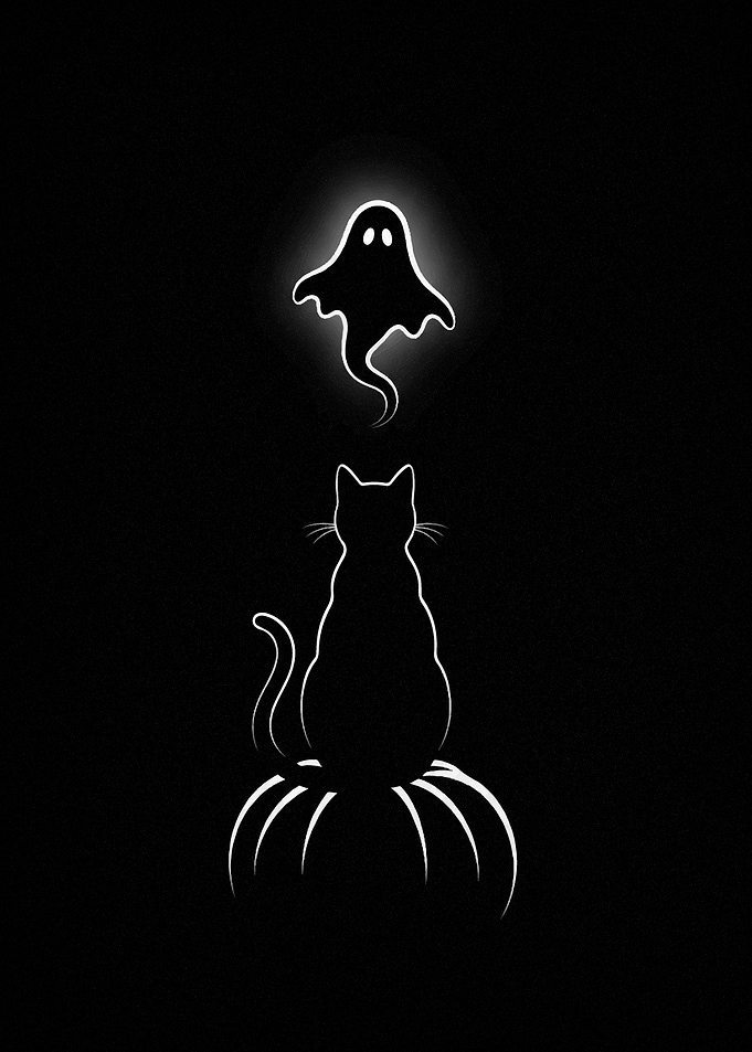 Halloween Cat and Ghost Silhouette