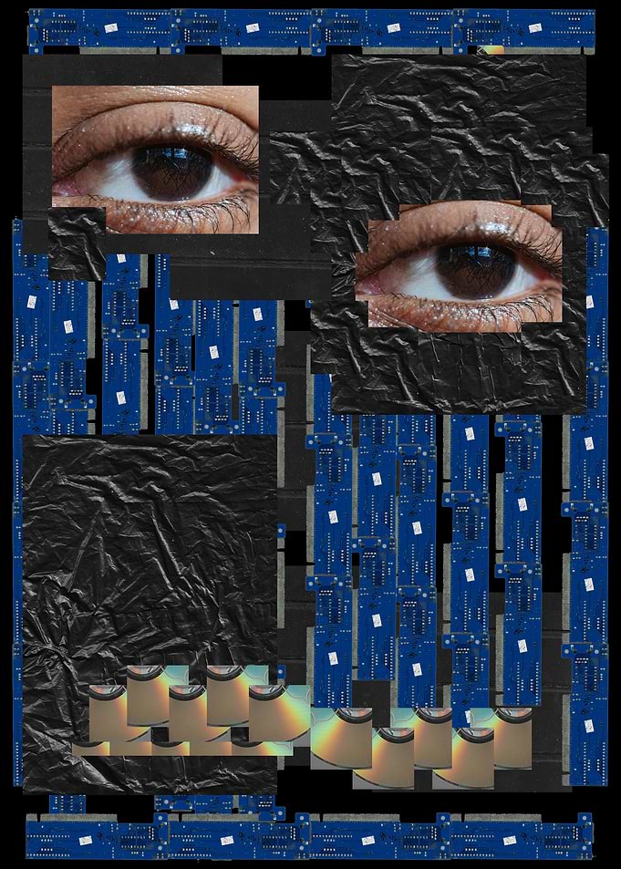 Abstract Collage with Eyes and Electronics
