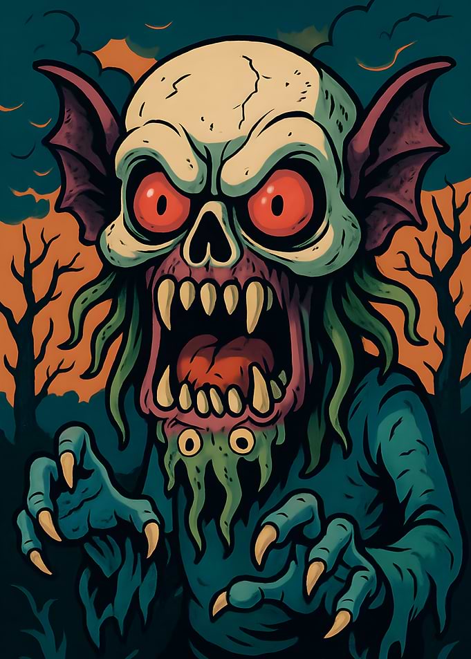 Cartoon Monster with Skull Face
