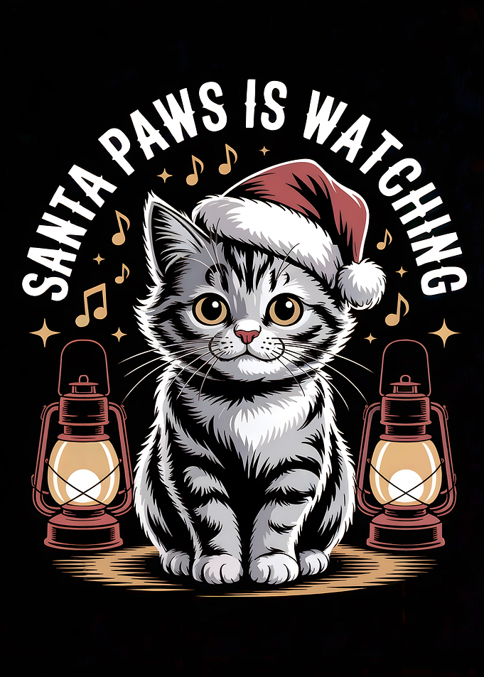 Santa Paws is Watching Cat Art