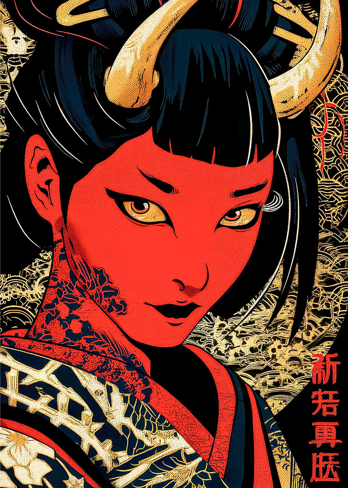 Demon Girl with Horns and Tattoo