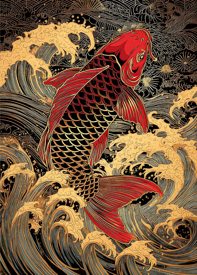 Red and Gold Koi Fish Art