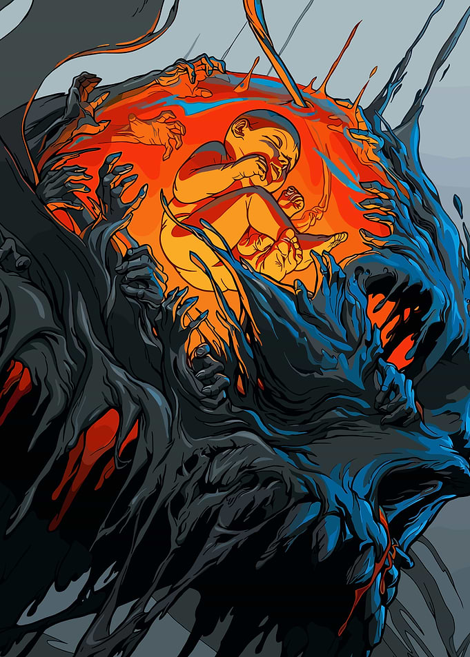Birth Surrounded by Dark Hands