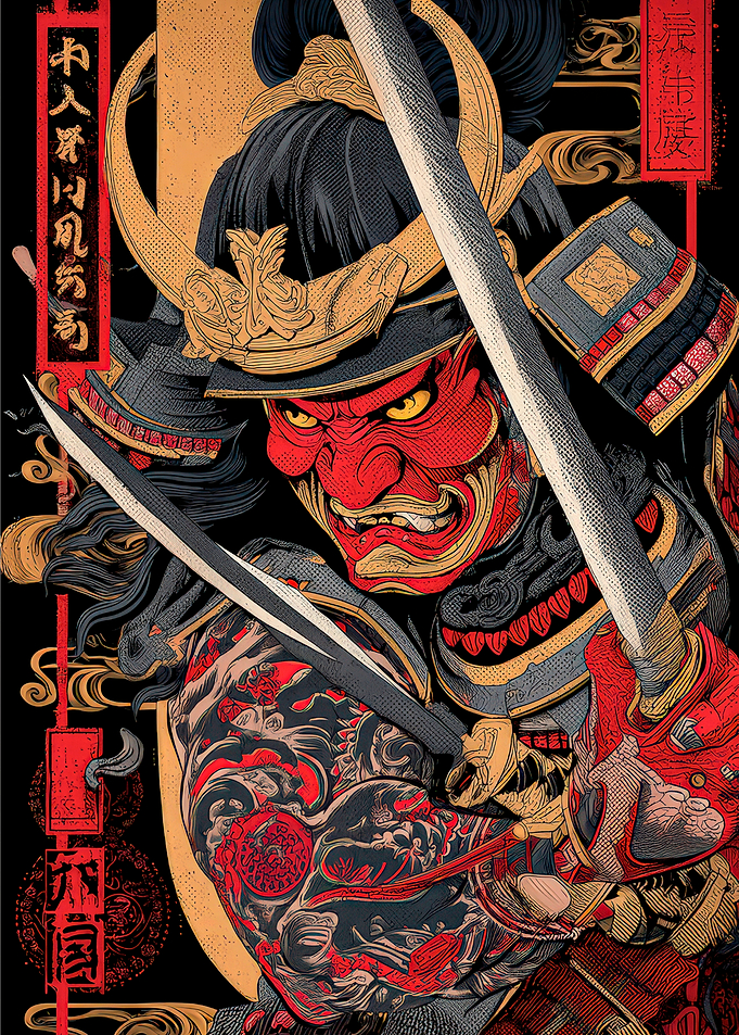 Fearsome Samurai Warrior with Dual Swords
