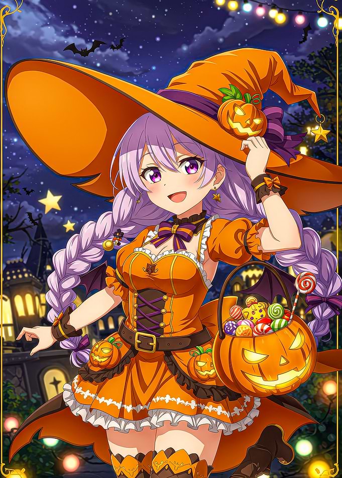 Anime Girl in Halloween Witch Costume