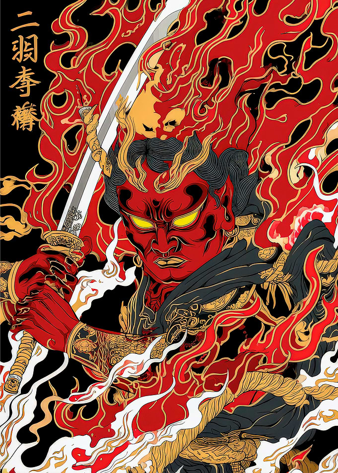 Red Oni Warrior with Sword