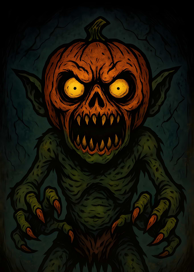 Pumpkin-headed monster illustration