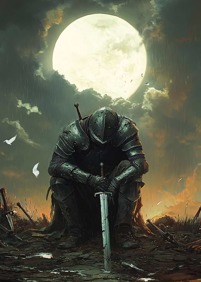 Medieval Knight Under Moonlight