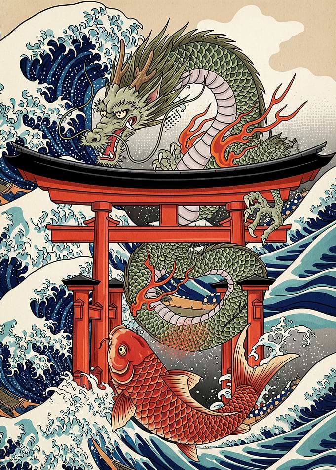 Dragon Koi Fish Torii Gate