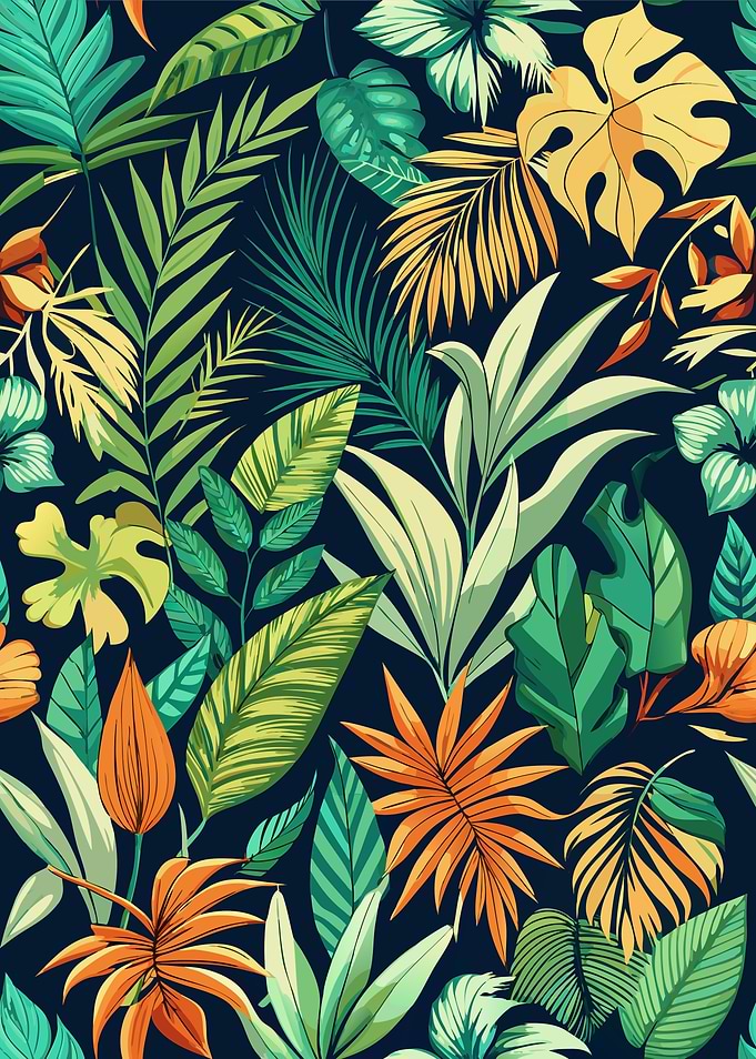 Tropical Leaves Pattern on Dark Background